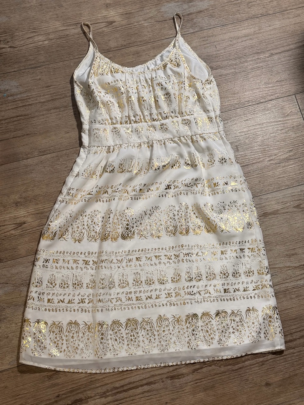 Mark. by Avon White Gold Metallic Foil Paisley Midi Dress Size Small
